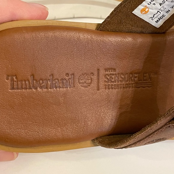 Timberland Adley Shore 2-Band Brown Leather Slide Sandals Sensorflex Women’s 9 - Picture 4 of 8